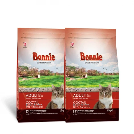 Bonnie Renkli Taneli Dana Etli Yetişkin Kedi Maması 1,5 Kg x 2 Adet