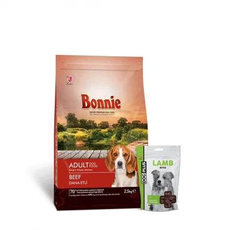 Bonnie Biftekli Yetişkin Köpek Maması 2,5 Kg + 1 Adet DogPlus Kuzu Etli Ödül Maması