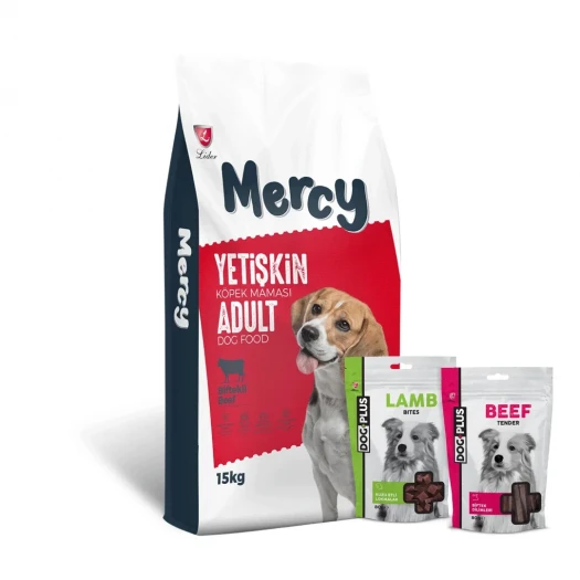 Mercy Biftekli Yetişkin Köpek Maması 15 Kg + Kuzu Etli + Dana Etli Ödül