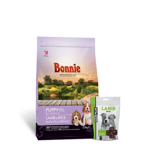 Bonnie Kuzulu ve Pirinçli Yavru Köpek Maması 2,5 Kg + 1 Adet DogPlus Kuzu Etli Ödül Maması